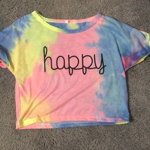 Rainbow Tie Dye Happy Crop Tee